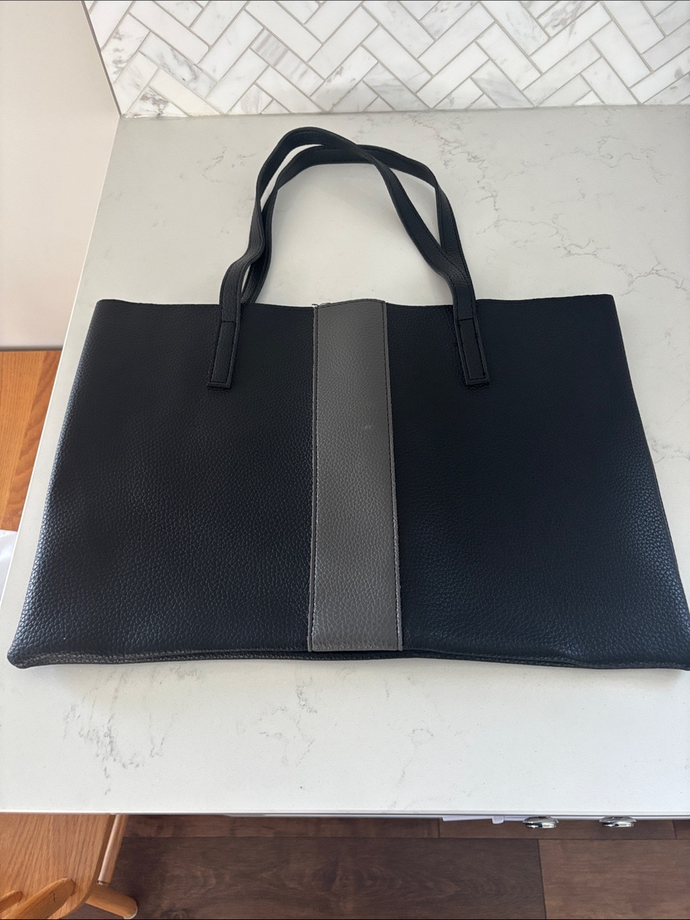 Black Tote with Gray Center Stripe - Vince Camuto